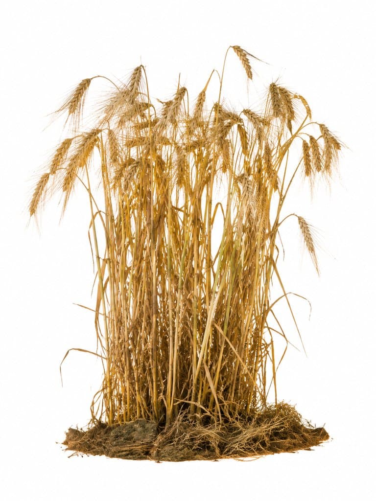 金黄色麦穗植物，写实风格，带根部土壤，3D资产参考