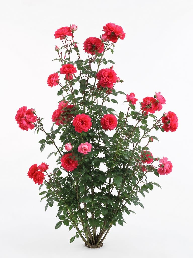 盛开的红色月季花，带刺枝叶，写实风格3D植物模型