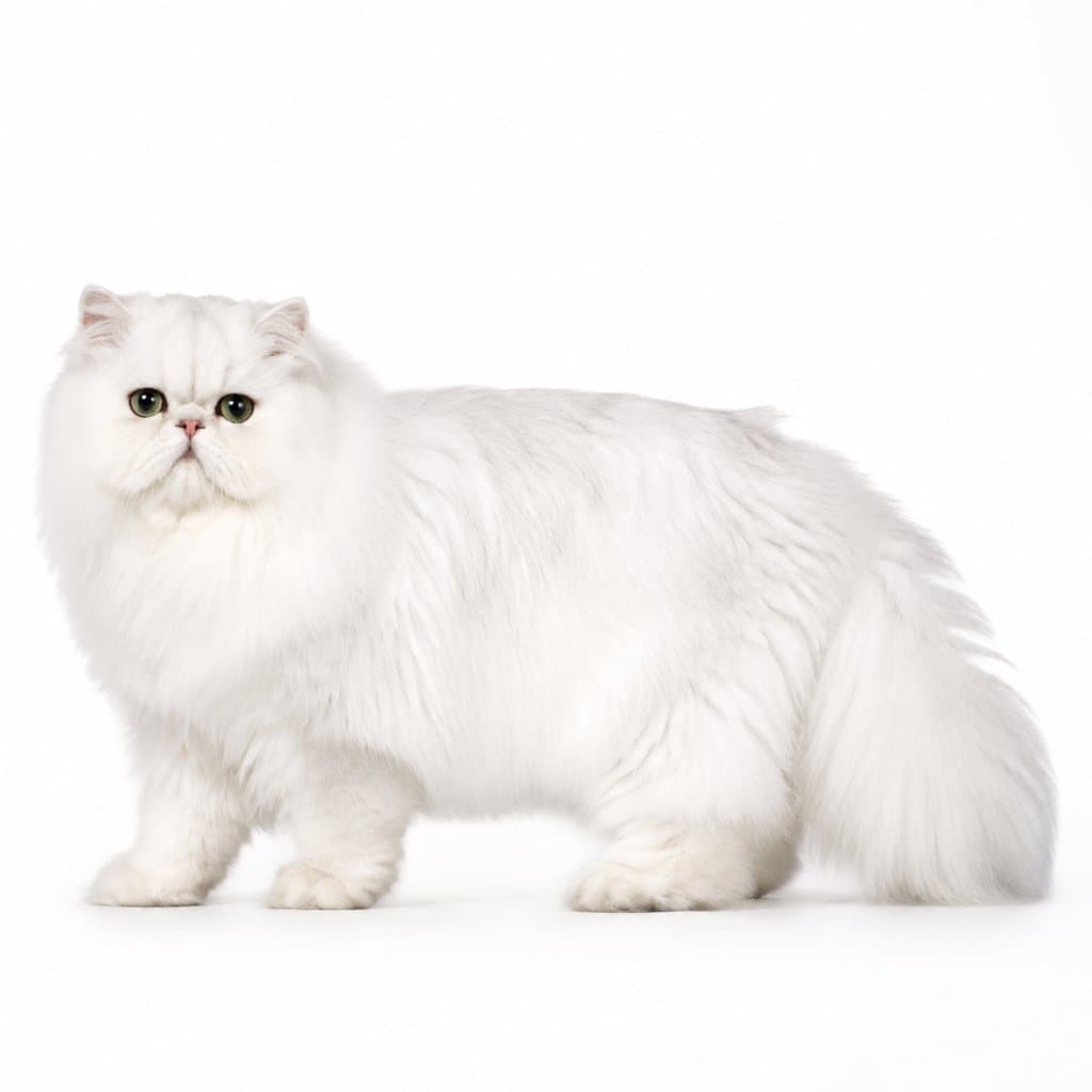 雪白波斯猫，圆脸长毛，慵懒姿态，写实风格