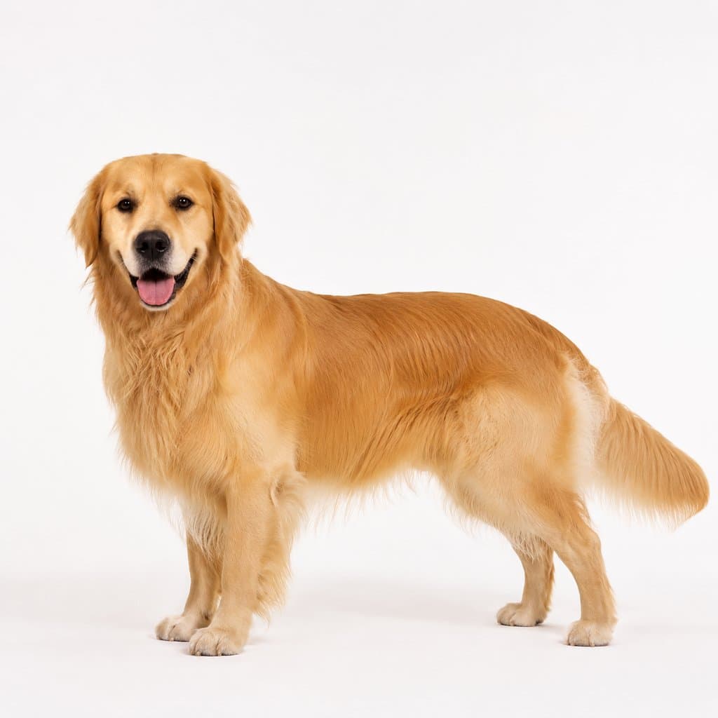 金毛犬，金色长毛，微笑表情，现代写实风格
