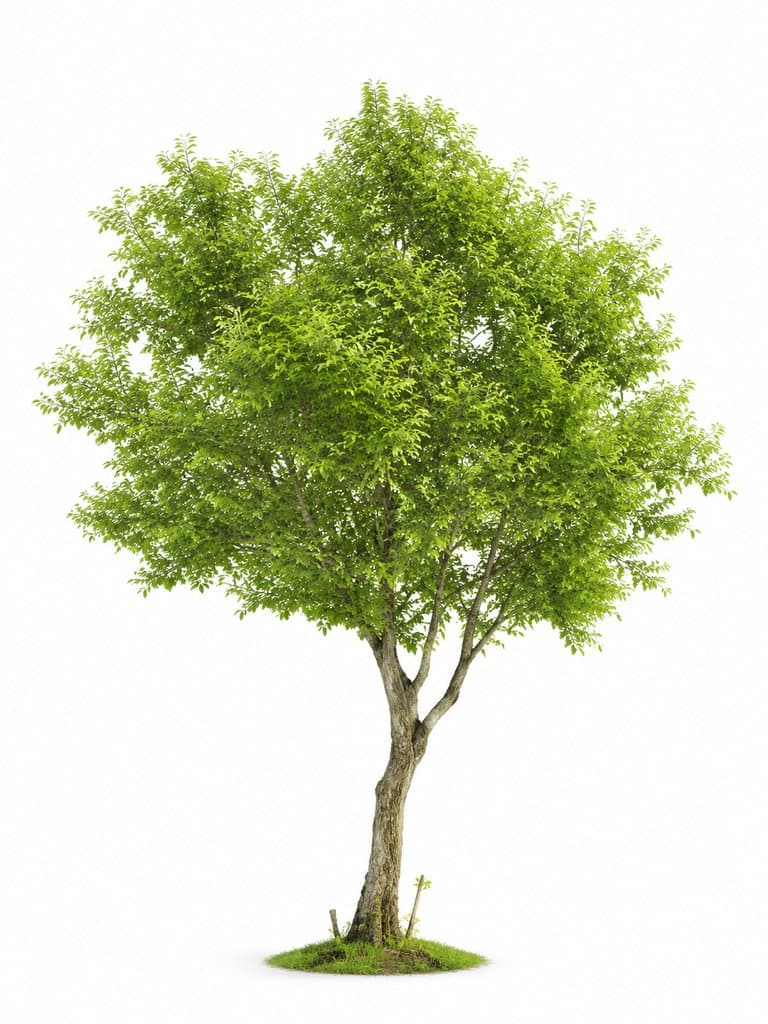 城市草坪上的绿树，写实风格3D植物模型，枝叶茂盛，适合现代都市场景