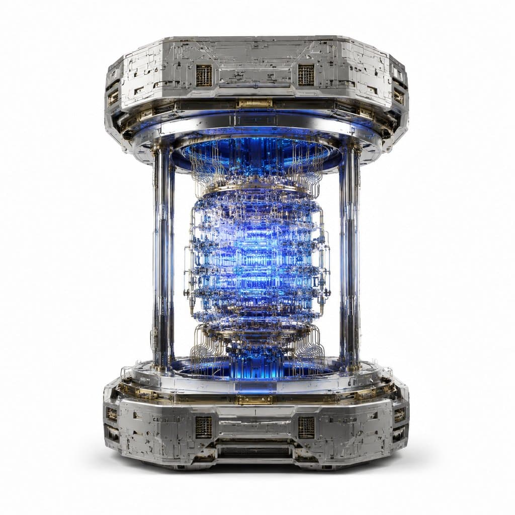 量子计算核心，蓝光晶格结构，硬科幻写实风格3D道具