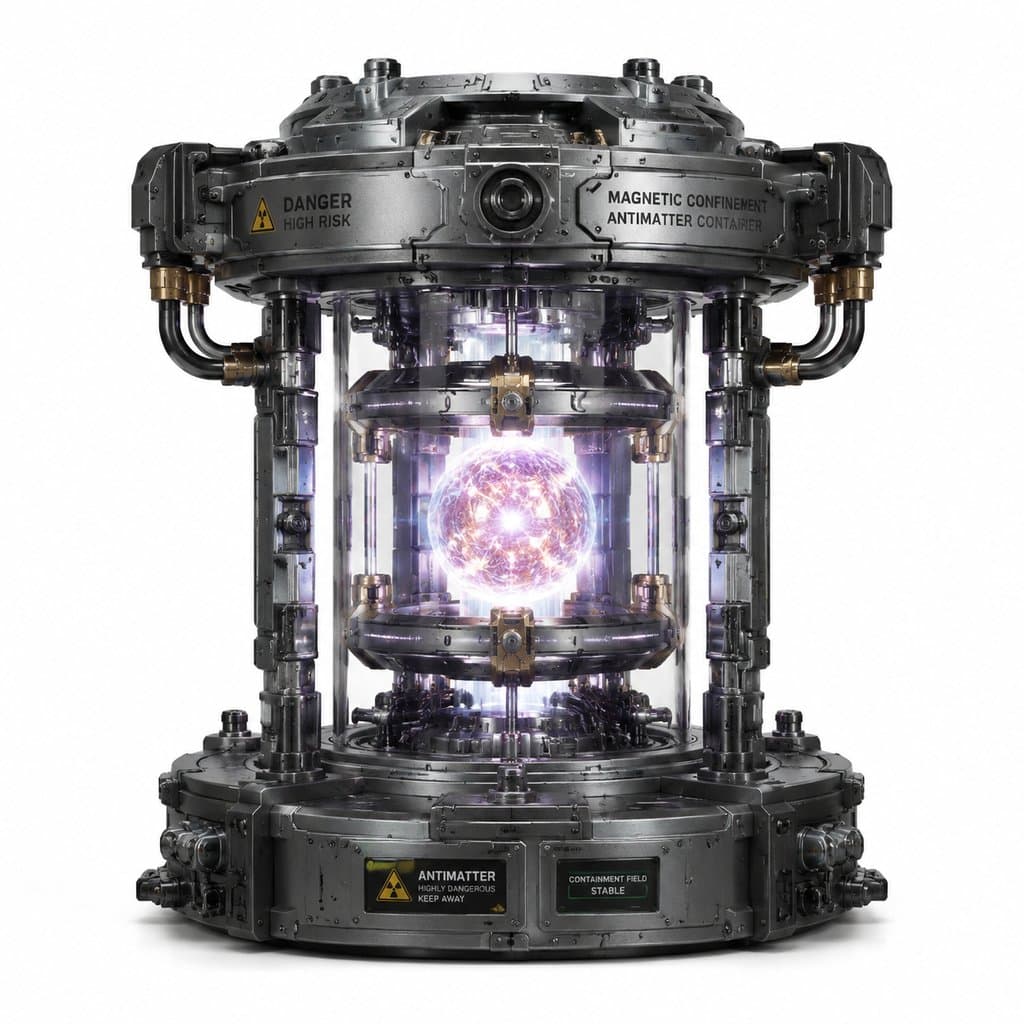 反物质容器，磁约束发光核心，硬科幻写实风格3D道具