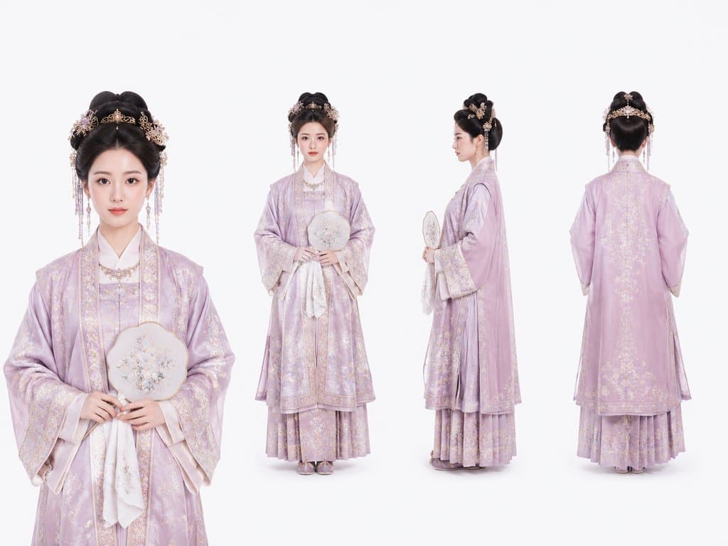 古装嫡女小姐，藕荷色袄裙，累丝珠钗，手持团扇，写实风格