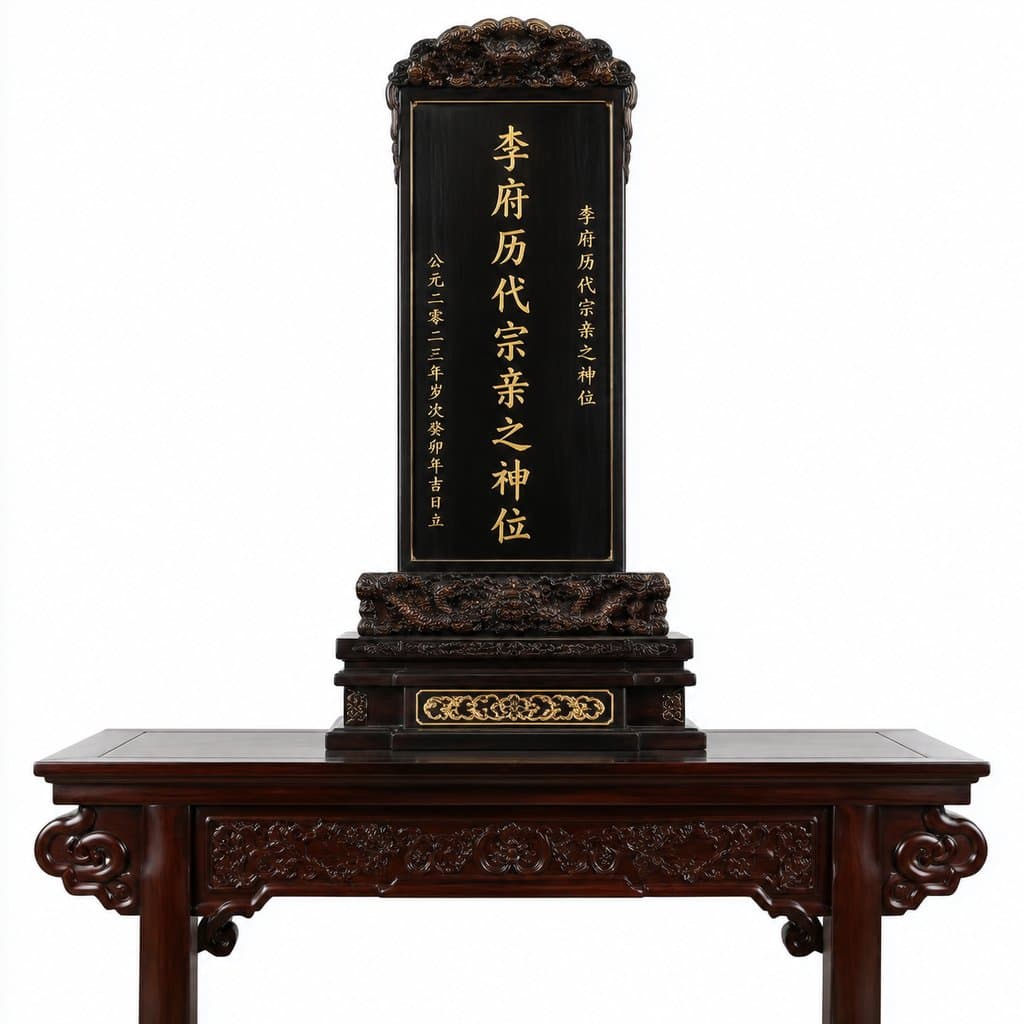 黑漆金字世家牌位，雕花木座，古装宫廷写实道具，3D资产参考