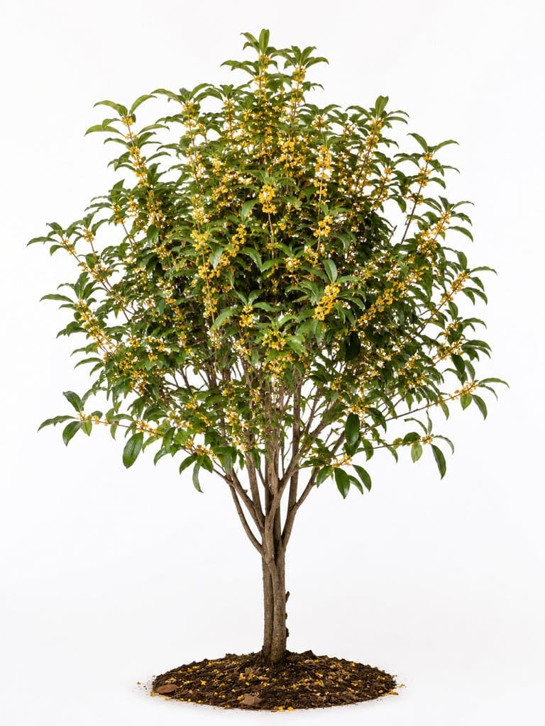 桂花树，金黄色小花点缀绿叶，写实风格3D植物模型