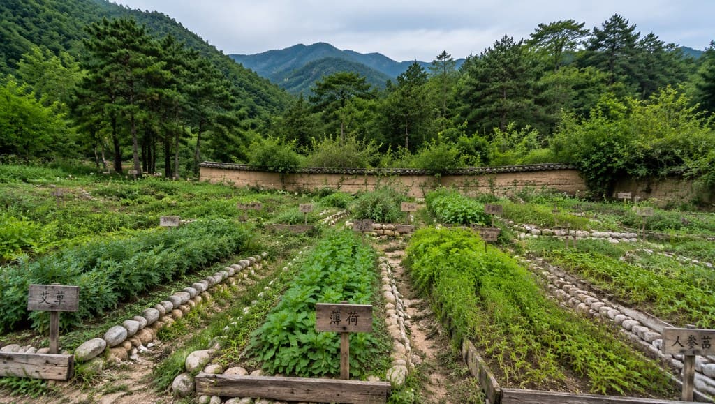 古装边关 后山药圃 白天 古风写实场景图 全景