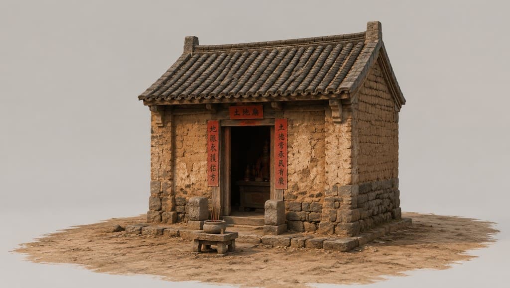 古装边关 村中土地庙 砖石小庙 古风写实建筑图 透视效果图