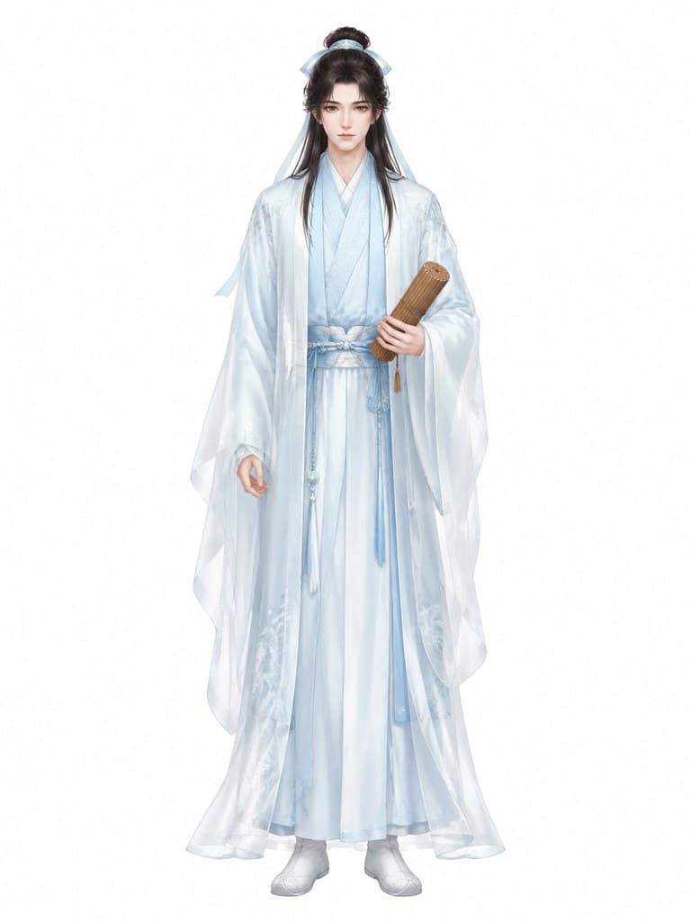 玄幻修仙 内门师兄 温文 白衣书生 手持书卷 全身定妆照