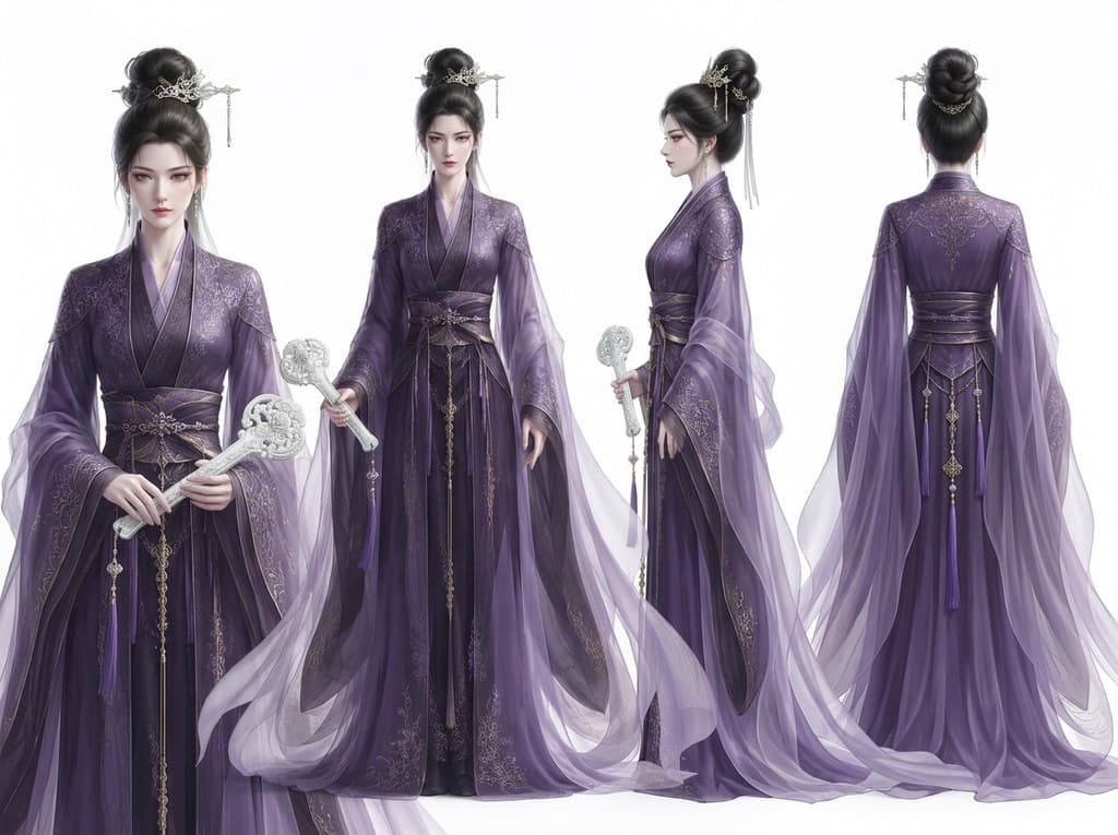 玄幻修仙 女长老 紫袍 玉如意 四视图