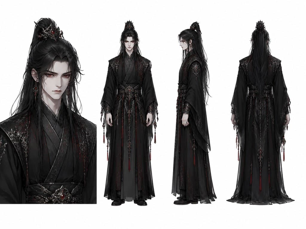 玄幻修仙 反派魔修 黑衣红瞳 四视图