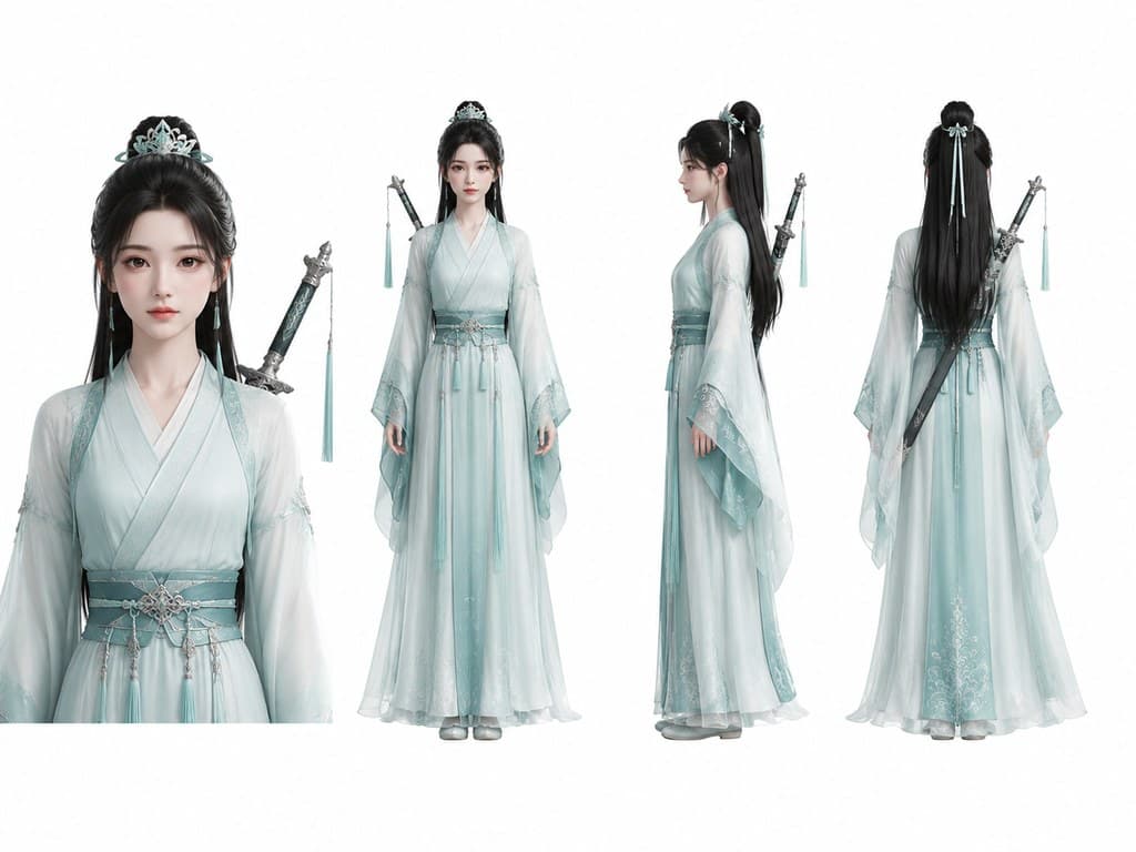 玄幻修仙 师姐 青衣 长剑 四视图