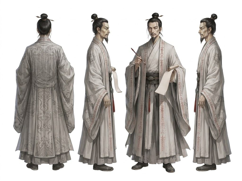 玄幻修仙 符箓师 道袍满符 朱砂笔 四视图