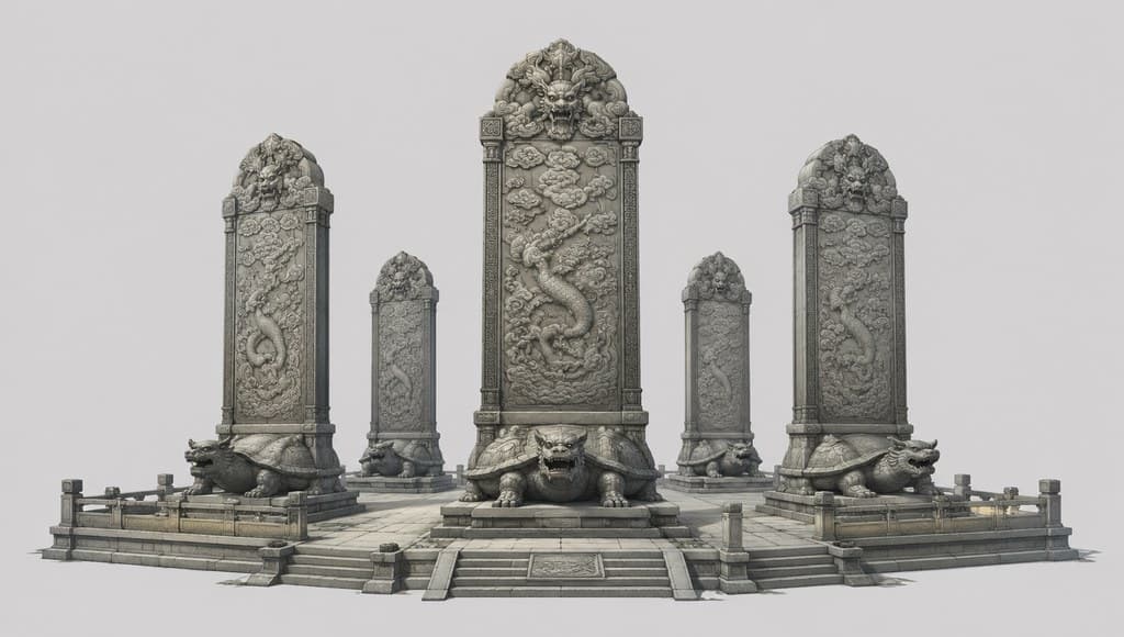 玄幻修仙 碑林 巨碑 刻纹 透视效果图