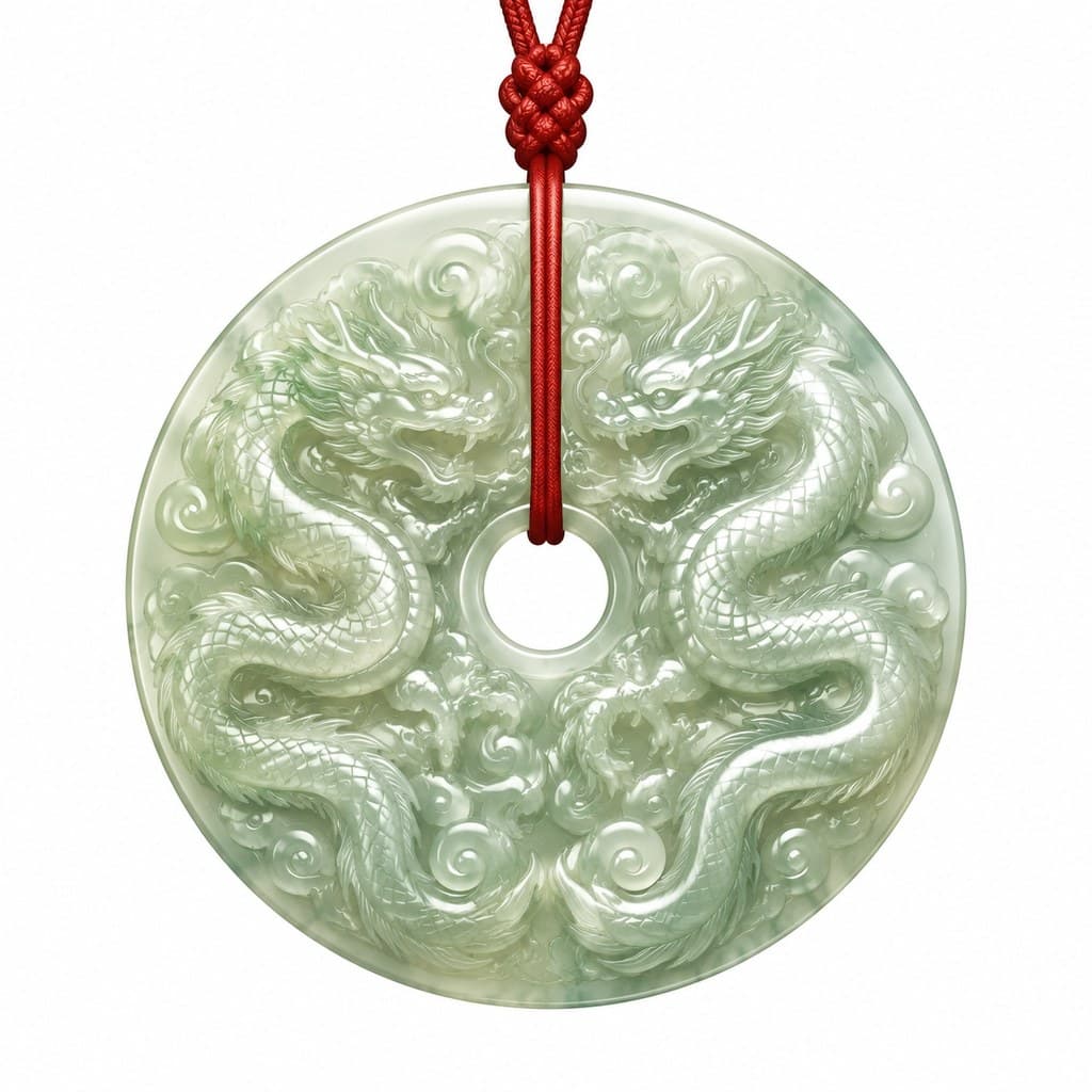 玄幻修仙 玉佩 双龙纹 青玉 正面