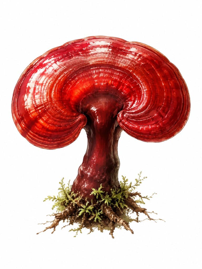 玄幻修仙 灵芝 赤红 有光 整株