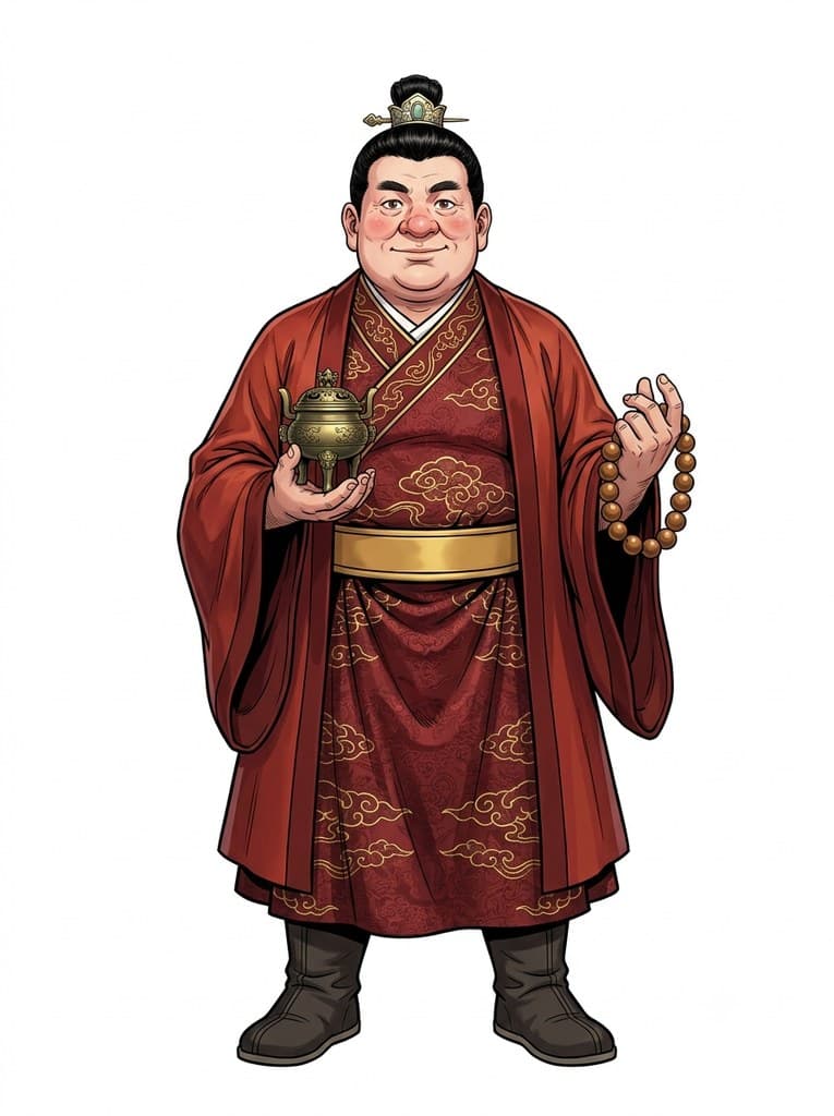 玄幻修仙 丹峰长老 胖 红袍 持丹炉 全身定妆照