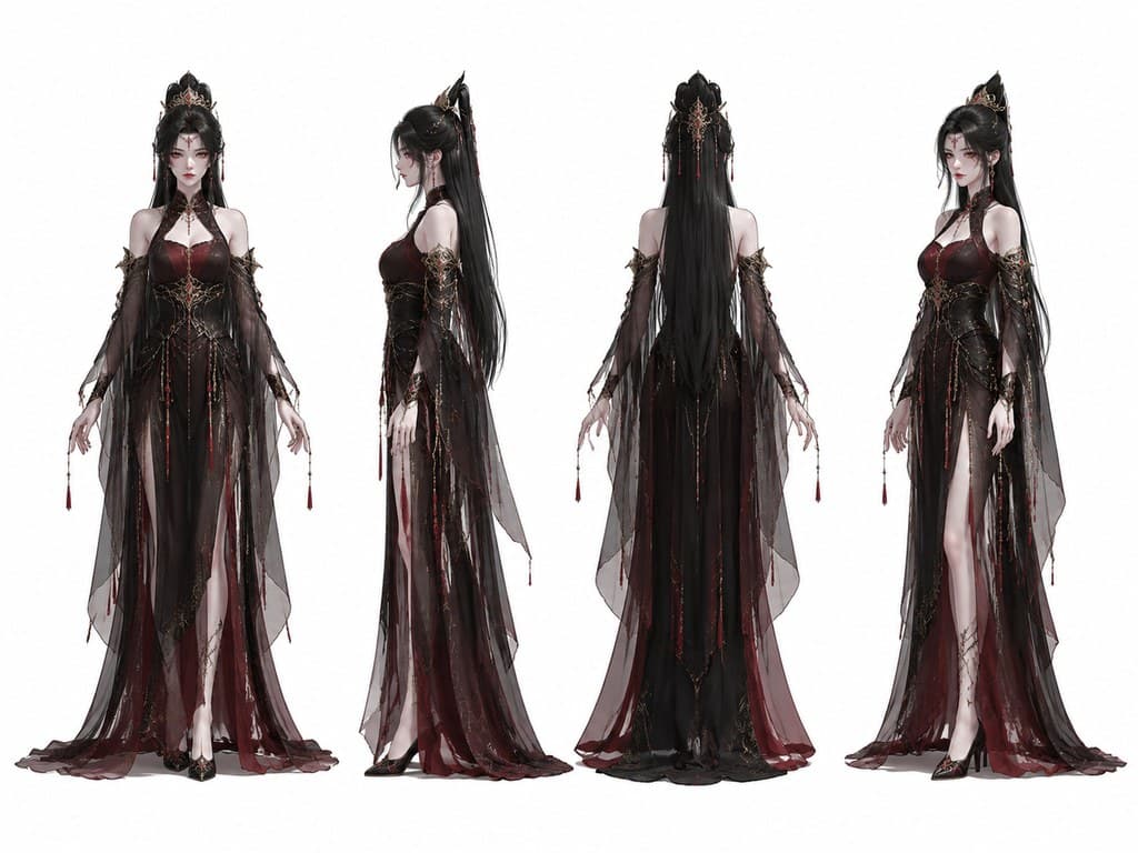 玄幻修仙 魔教圣女 黑纱额坠 四视图