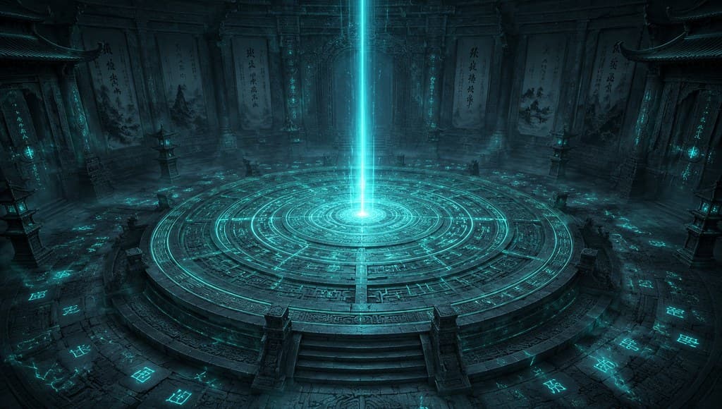 玄幻修仙 传送阵 石台 刻纹 光柱 全景