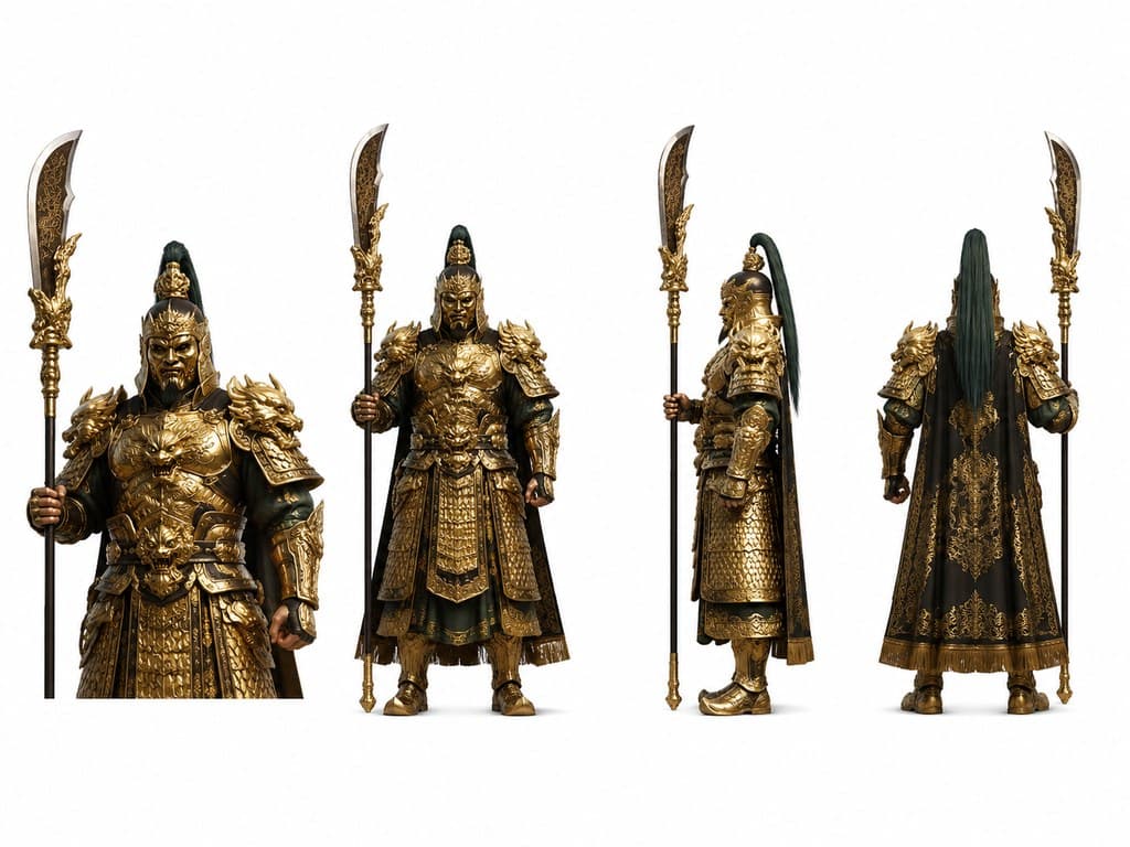 玄幻修仙 护山神将 金甲 画戟 四视图