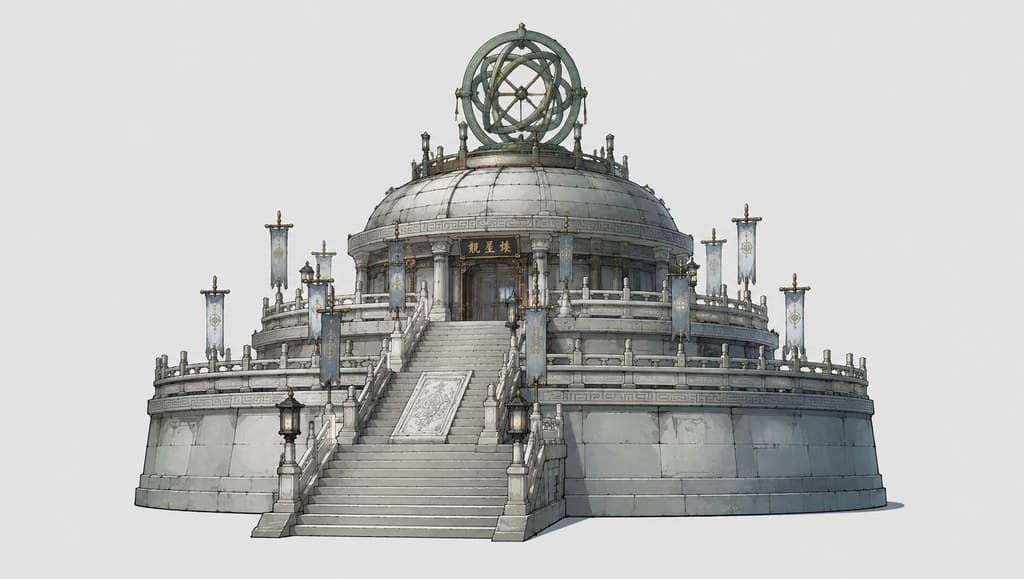 玄幻修仙 观星台 圆顶 石阶 浑仪 透视效果图