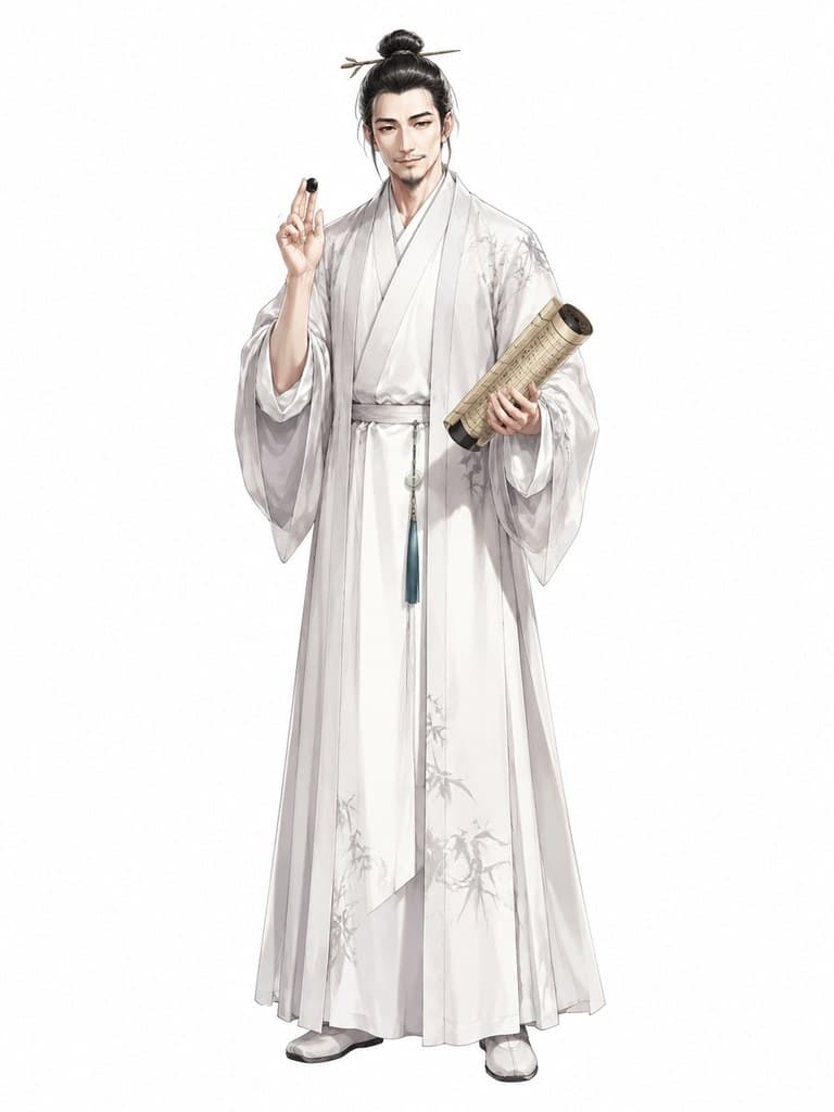 玄幻修仙 棋痴 白袍 执棋子 含笑 全身定妆照
