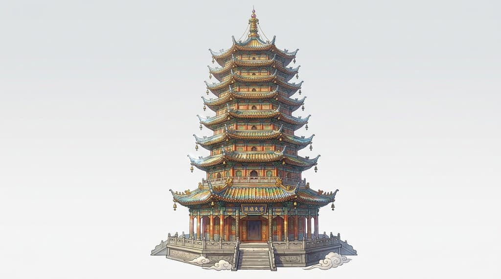 玄幻修仙 琉璃塔 彩色 晶莹 透明 透视效果图