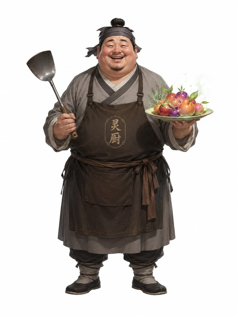 玄幻修仙 灵厨 圆润 围裙 持锅铲 全身定妆照
