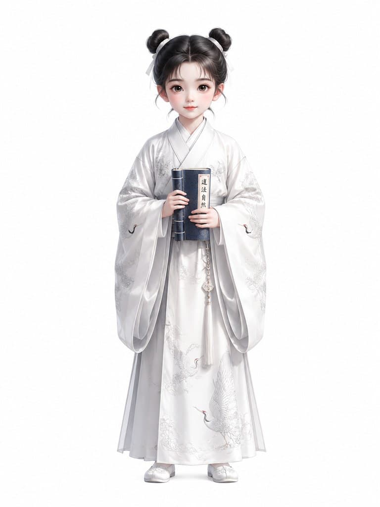 玄幻修仙 仙鹤童子 总角 白袍 捧经 全身定妆照
