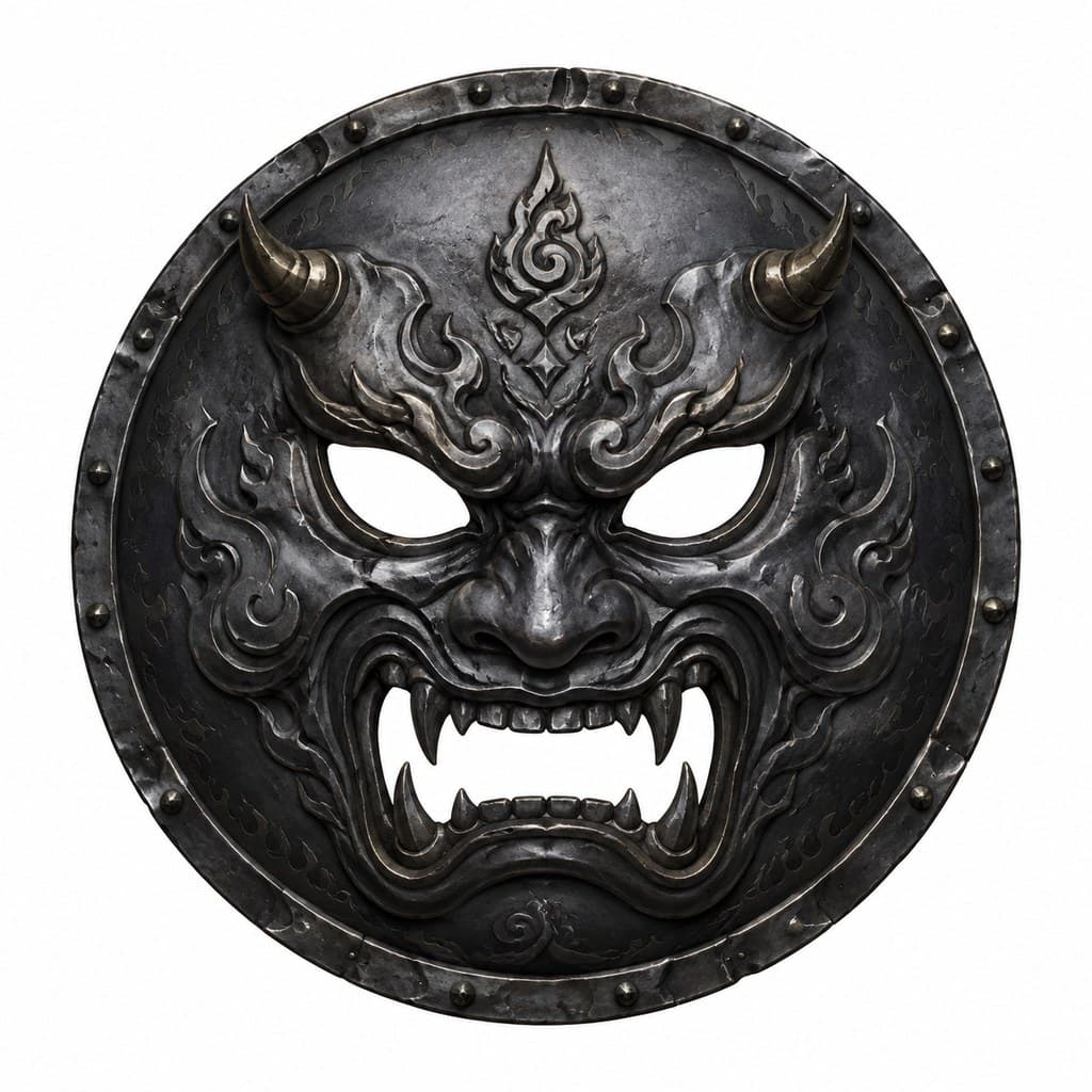 玄幻修仙 鬼面盾 铁质 狰狞 正面