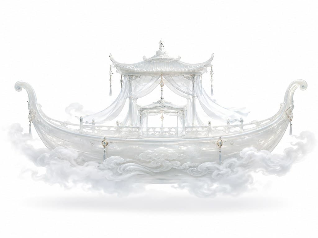 玄幻修仙 云舟 白玉 透明 悬浮 主视图