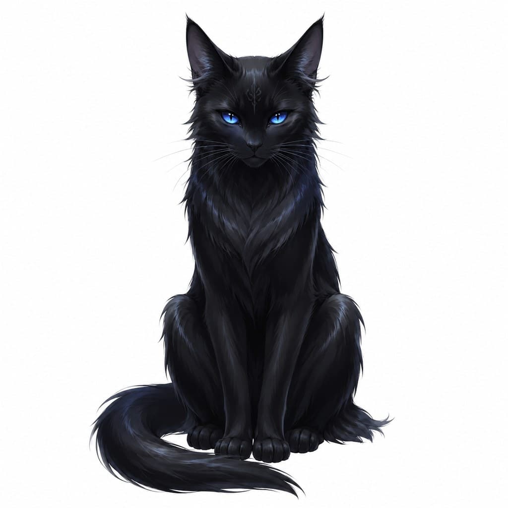 玄幻修仙 灵猫 黑 蓝眼 蹲坐 全身主视图