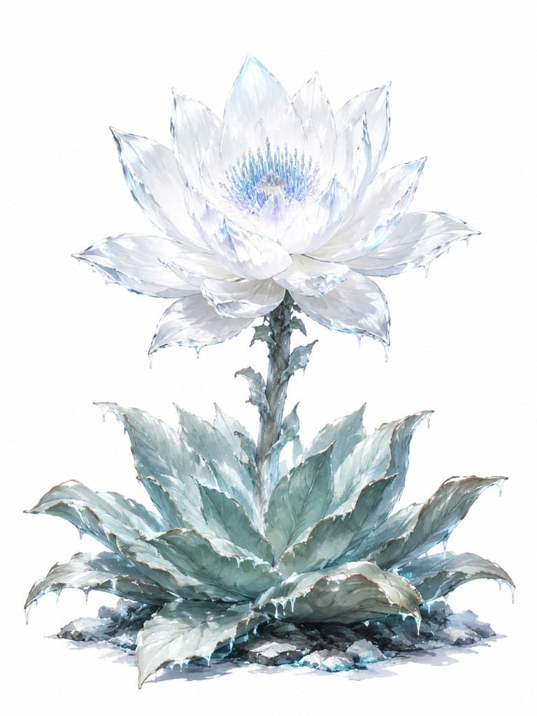 玄幻修仙 雪莲 白瓣 透明 整株