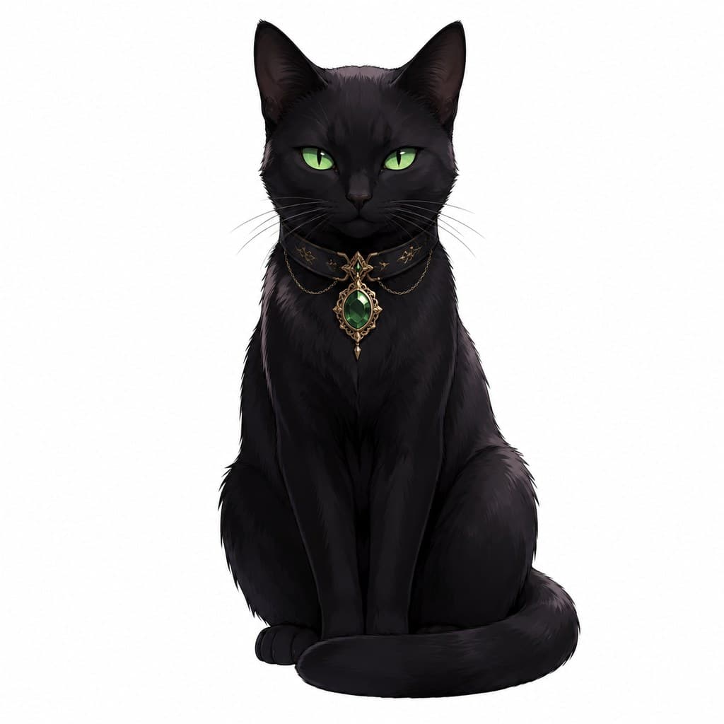 乙女执事 黑猫使魔 玄黑毛 绿瞳 蹲坐 全身主视图