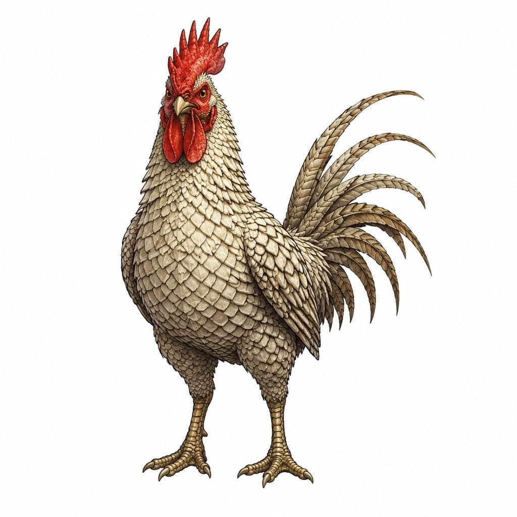 西幻种田 鳞甲鸡 覆鳞 红冠 全身主视图