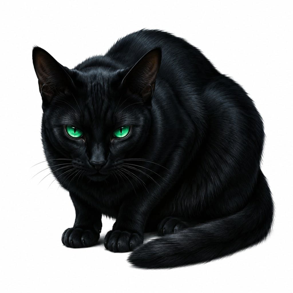 西方魔幻黑猫玄黑毛绿瞳全身主视图