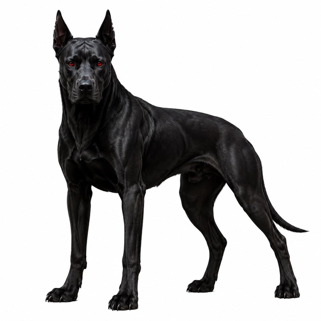 西方魔幻黑色猎犬黑毛红瞳全身主视图