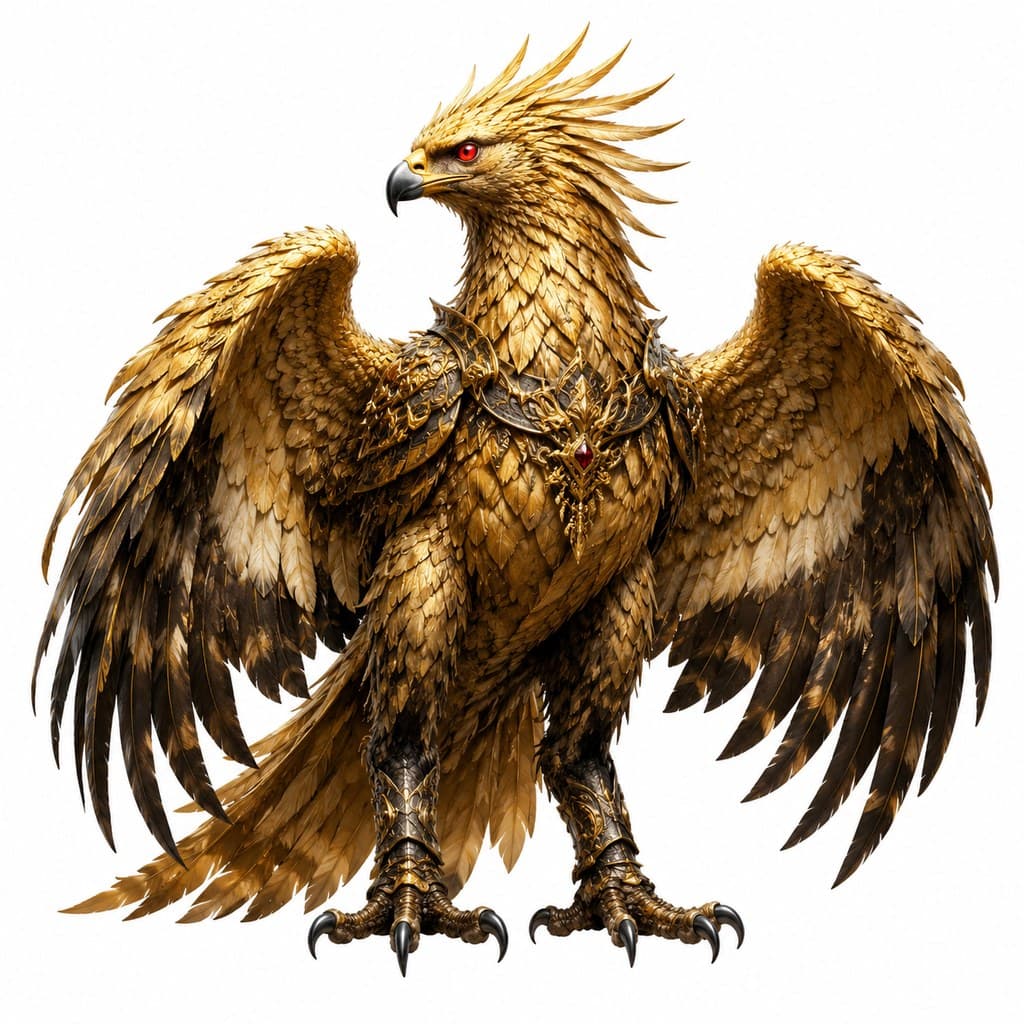 西方魔幻龙族猎鹰金羽红眼利爪全身主视图