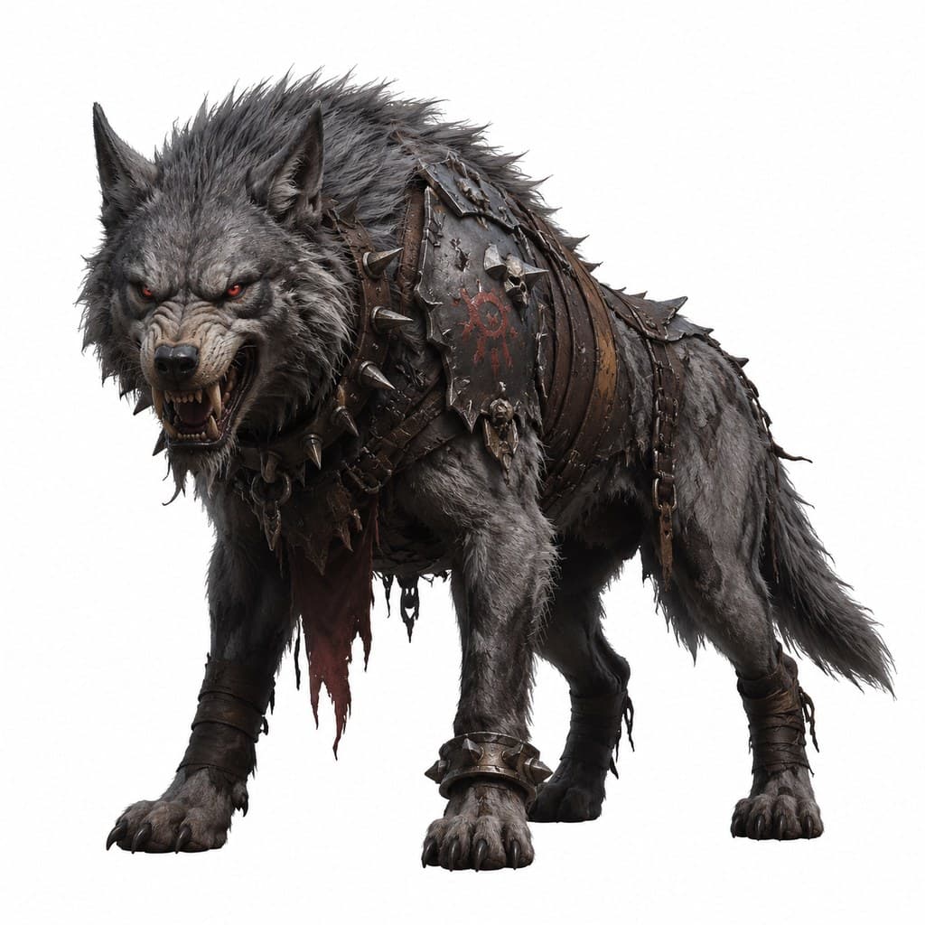 西方魔幻兽人战狼灰毛獠牙红眼全身主视图