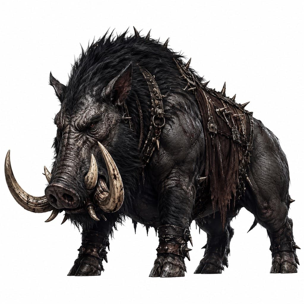 西方魔幻兽人巨型山猪黑鬃巨獠牙全身主视图