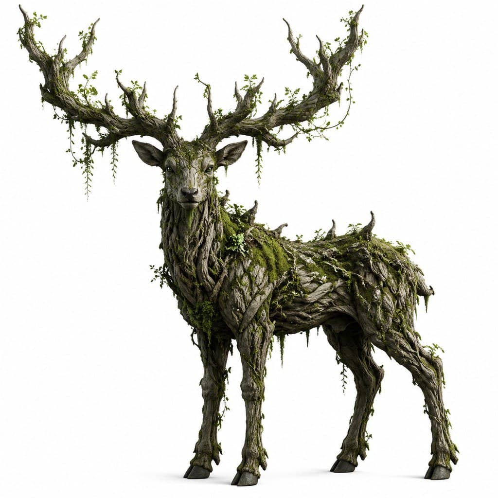 西方魔幻树人树鹿苔藓角木皮全身主视图