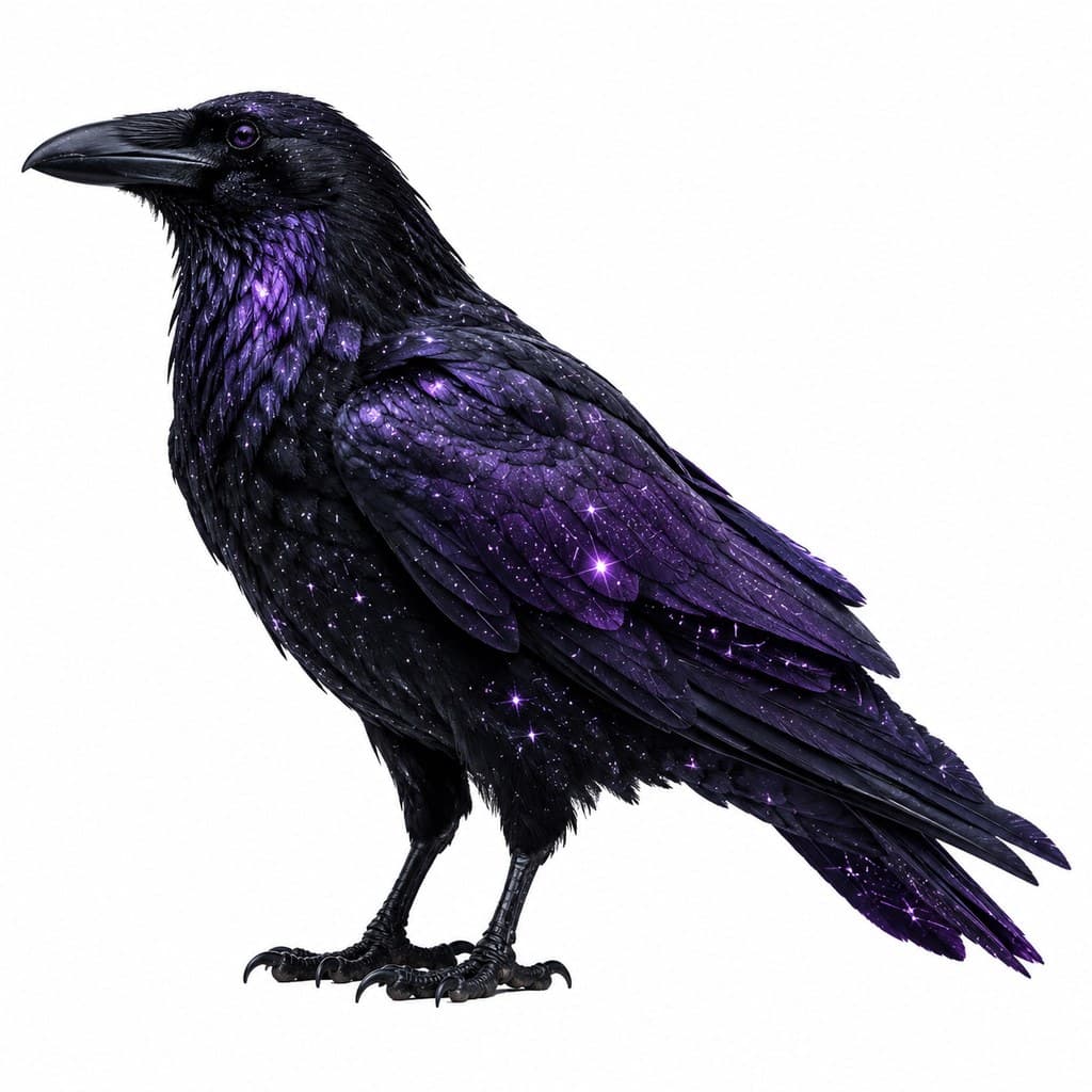 西方魔幻虚空渡鸦黑羽星斑紫光全身主视图