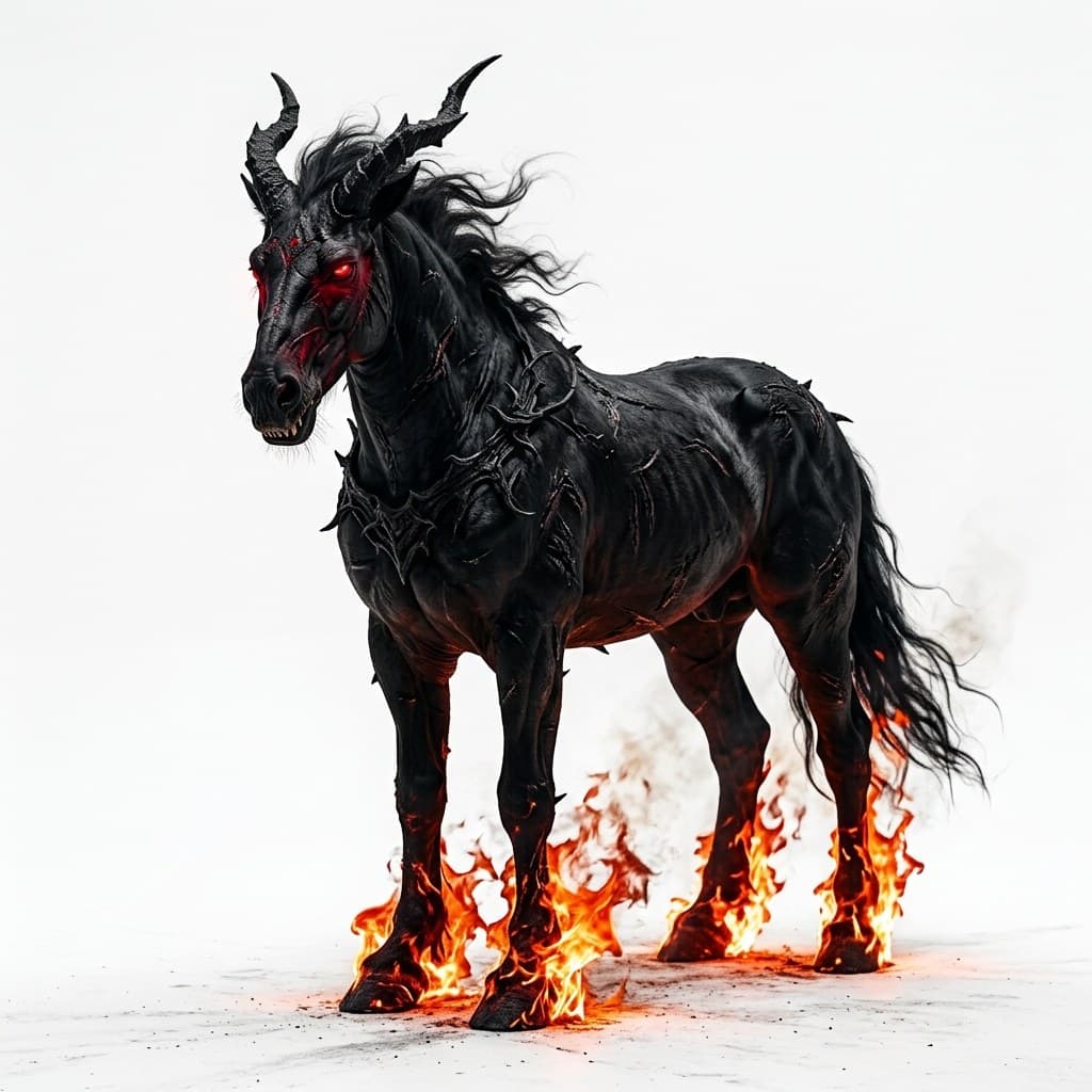西方魔幻深渊地狱马黑毛赤眼火焰蹄全身主视图