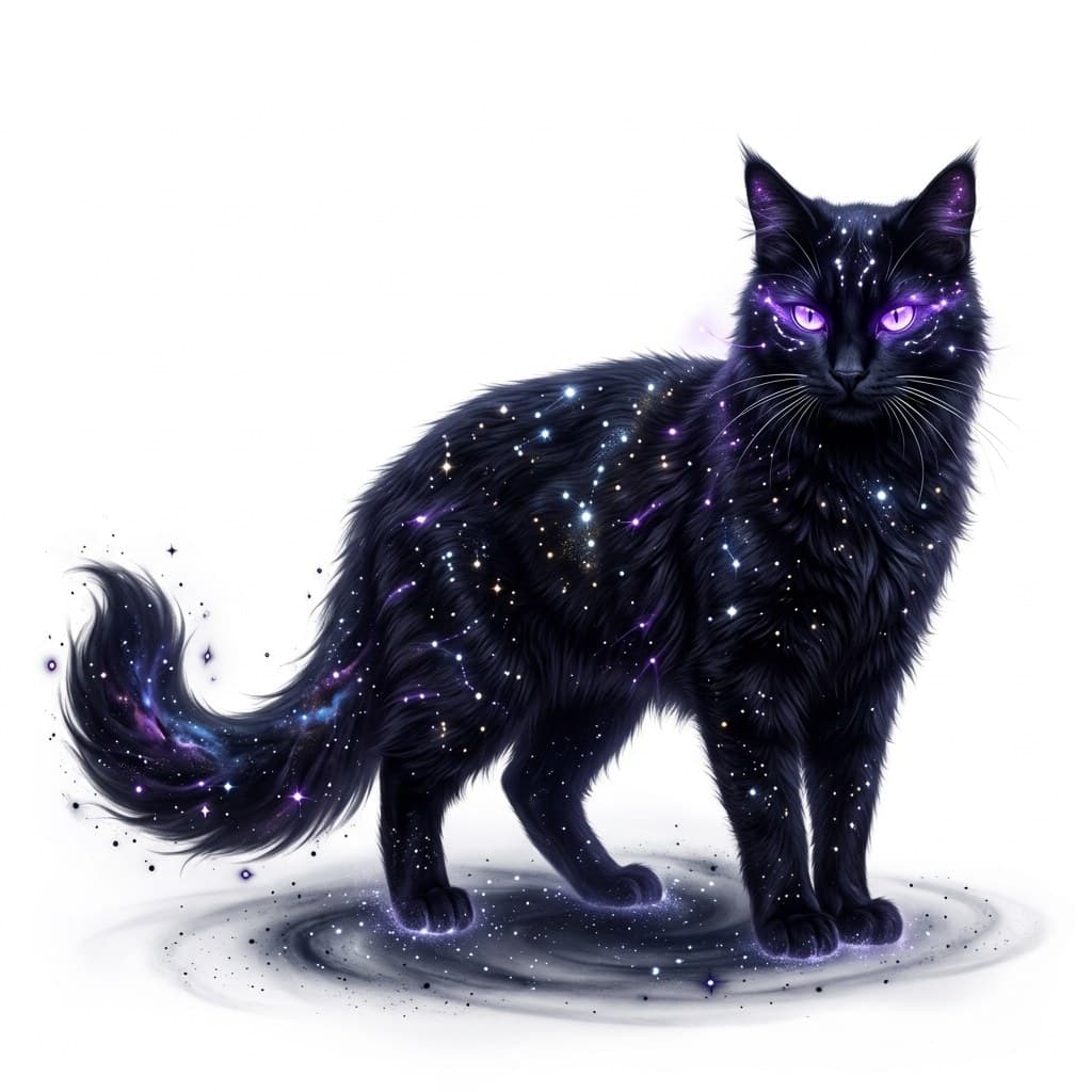 西方魔幻虚空星猫黑毛星斑紫瞳全身主视图