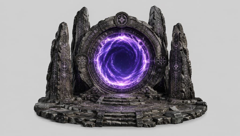西方魔幻虚空星门巨石阵星环传送门透视效果图
