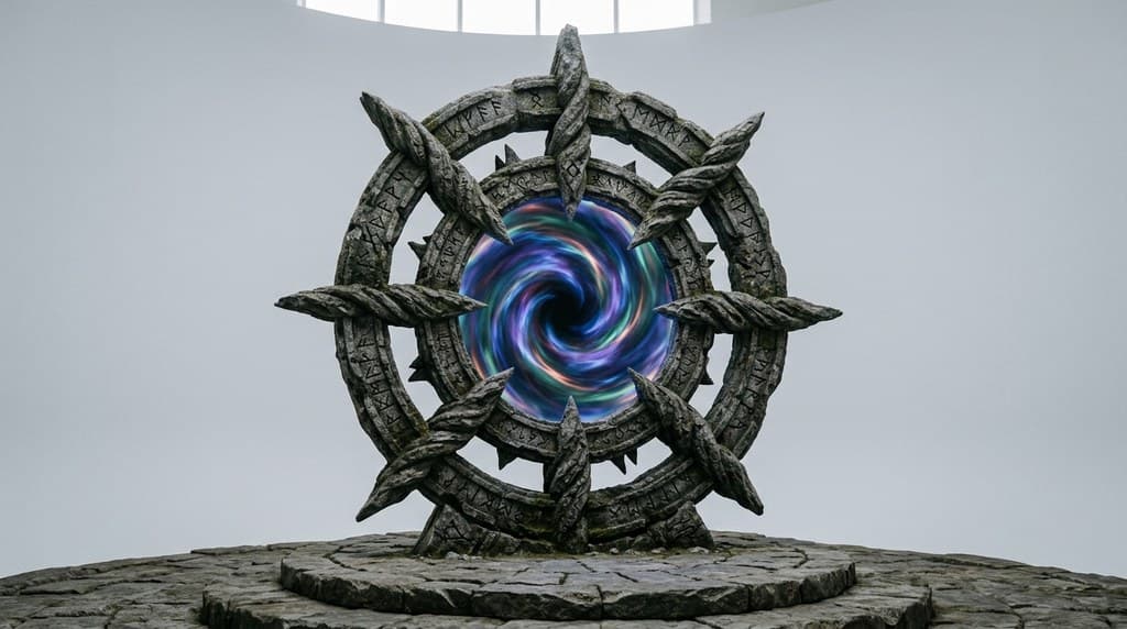 西方魔幻混沌星门扭曲石环彩色能量透视效果图