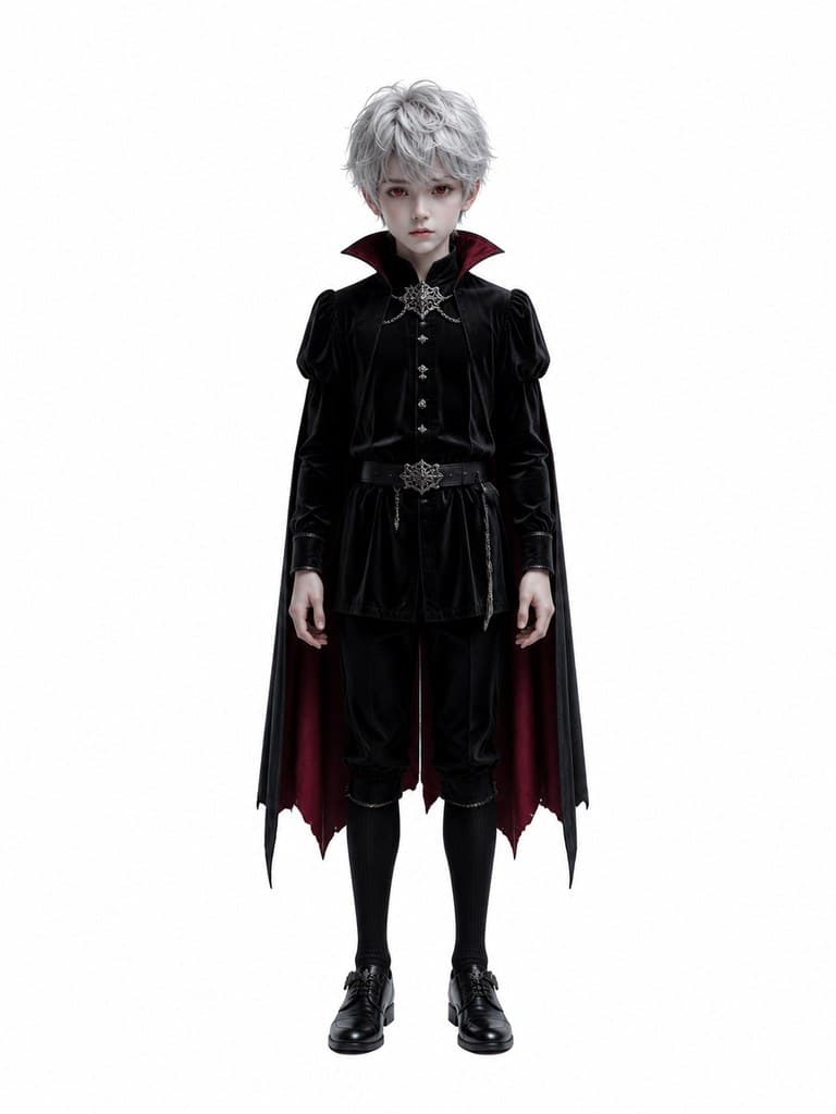 西方魔幻吸血鬼幼崽男性银发苍白红瞳全身定妆照