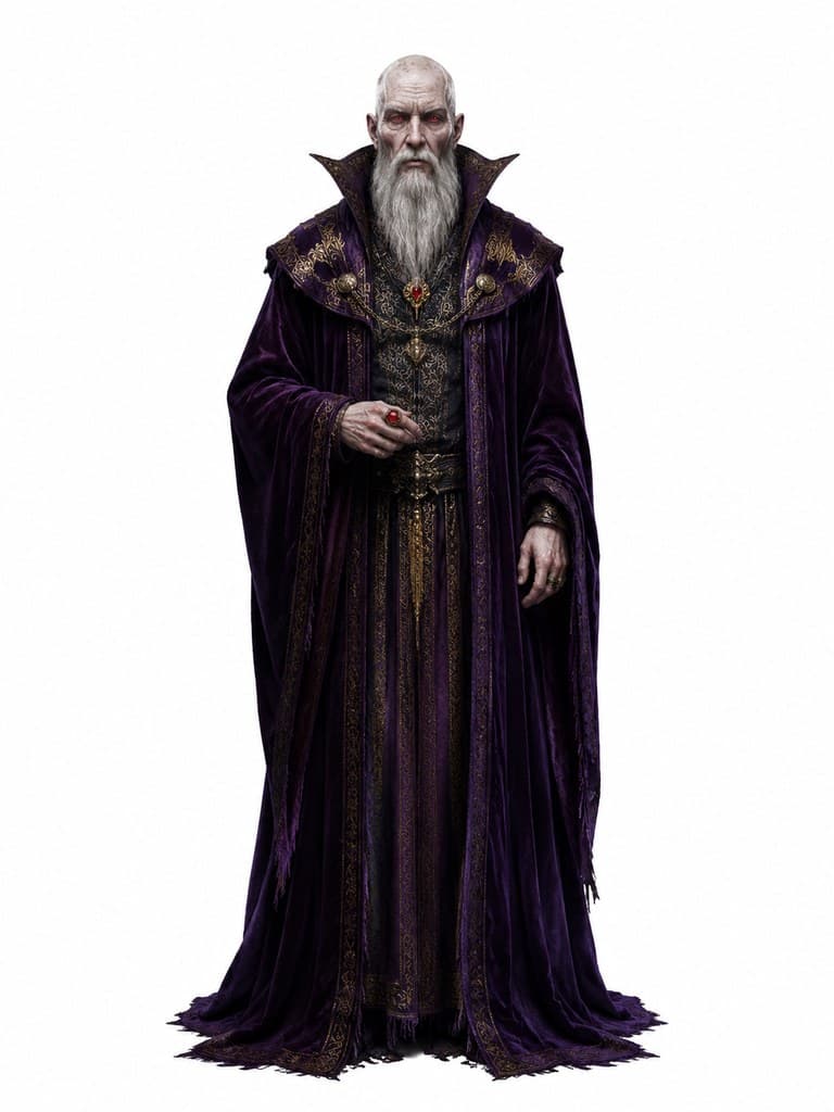 西方魔幻血族议会长老男性紫袍金链光头全身定妆照