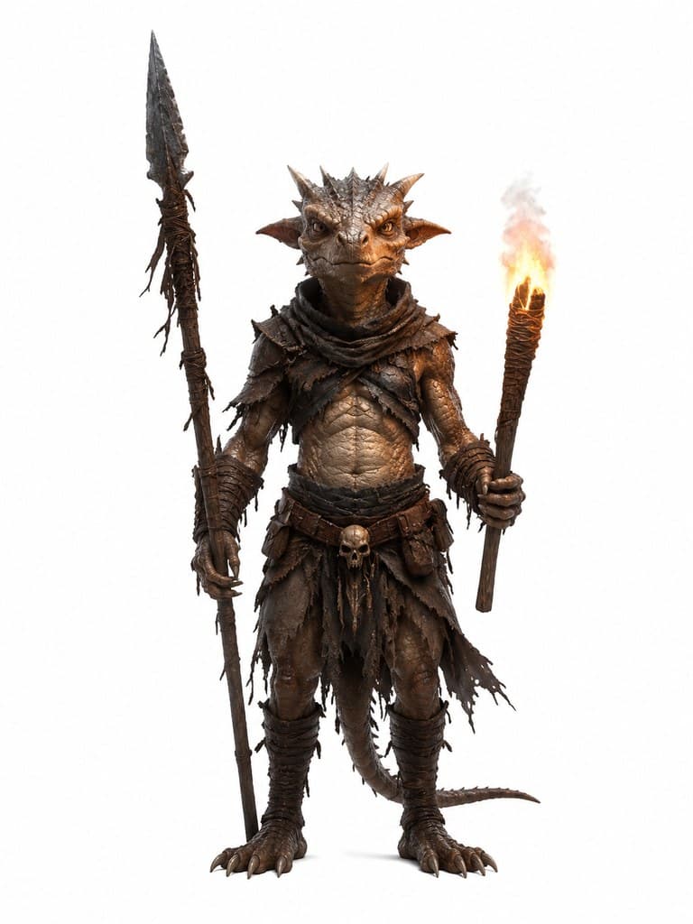 西方魔幻狗头人龙族仆从鳞甲持矛全身定妆照