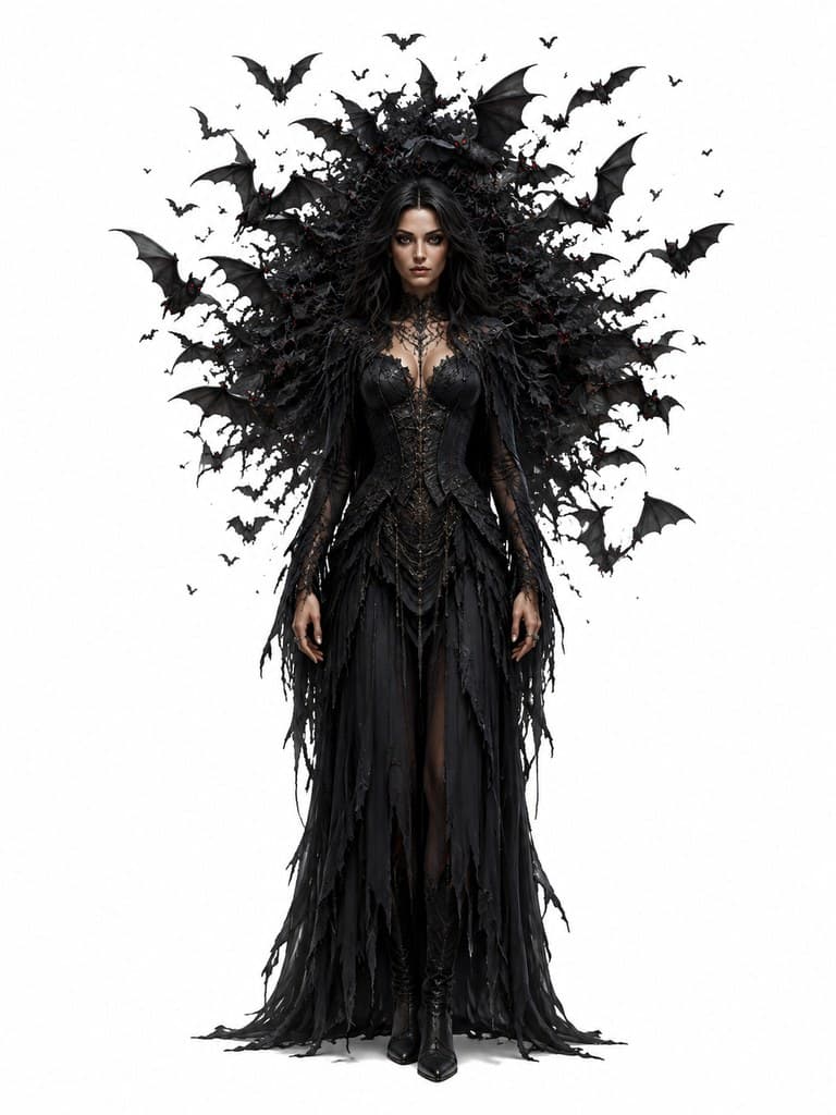 西方魔幻蝙蝠群暗影蝠云黑翼红眼全身定妆照